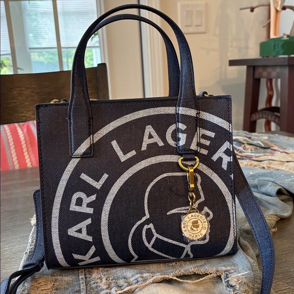Karl Lagerfeld Blue Denim and Gold Handbag - Picture 1 of 5